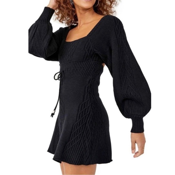 NWT FREE PEOPLE Dress Emmaline Square Neck Puff Long Sleeve - Picture 1 of 4